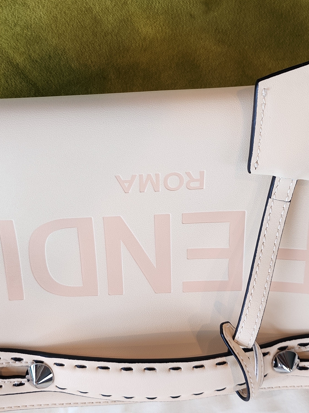 Cream Leather Satchel with Pale Pink Logo Print - Picture 7 of 13